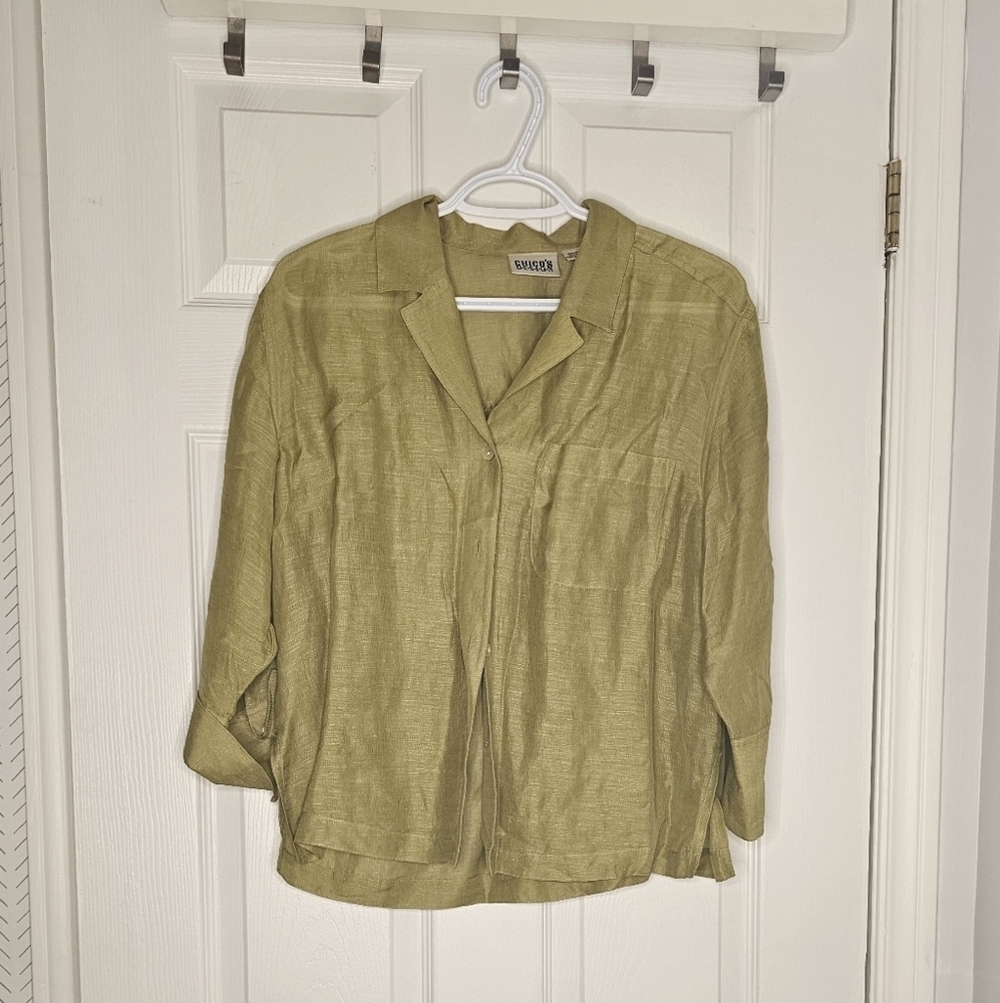 Women's Olive Green Button-Up Top